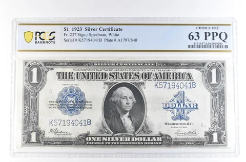 1923 $1 Silver Certificate Large Note Fr#237 Choice Unc 63 PPQ PCGS *2347