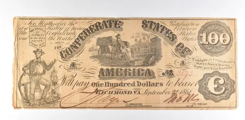 1861 $100 Confederate States Of America T-13 Large Note *8607