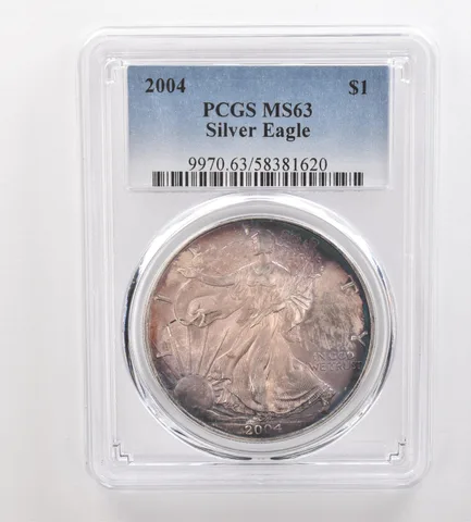 2004 American Silver Eagle MS63 PCGS Beautiful Tone *3334