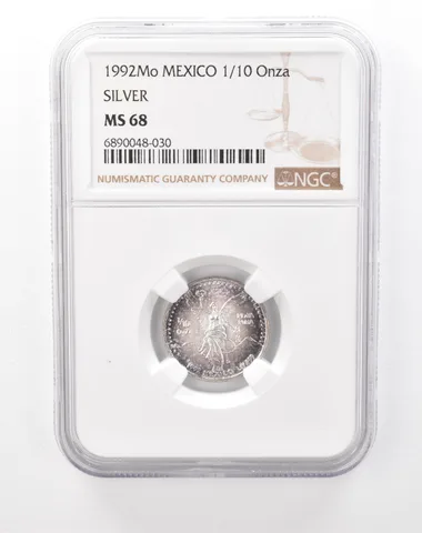 1992 Mo Mexico 1/10 Onza Silver Libertad MS68 NGC Beautiful Tone a3296
