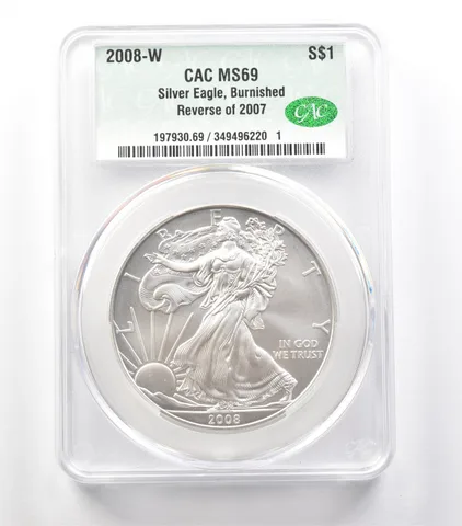 2008-W Reverse Of 2007 Burnished Silver Eagle MS69 CAC CACg a3684