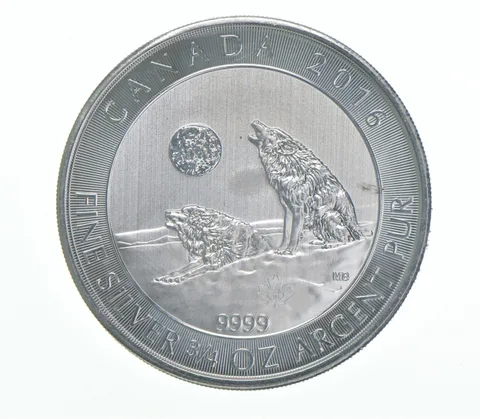 2016 Canada 2 Dollars 3/4 Oz .9999 Fine Silver Howling Wolves Argent Pur