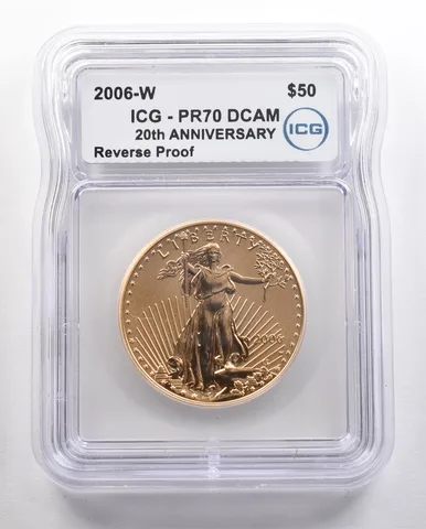 2006-W $50 American Gold Eagle 1 Oz Gold Reverse Proof PR70 DCAM ICG *4388