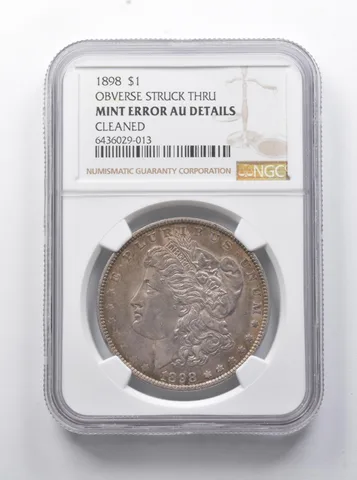 Error AU Details 1898 Morgan Silver Dollar OBV Struck Thru Cleaned NGC *7932