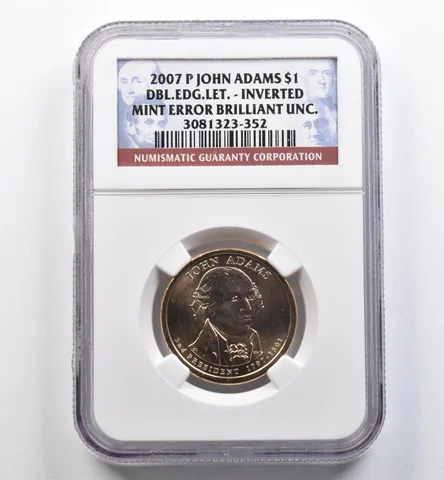 2007-P Presidential $1 John Adams Mint Error Double Edge Lettering BU NGC *9079
