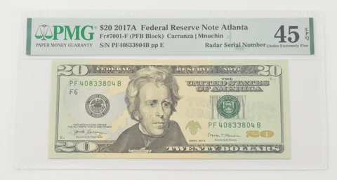 Choice EF45 EPQ 2017-A $20 FRN Atlanta FR#7001-F Radar Serial Number PMG *6597