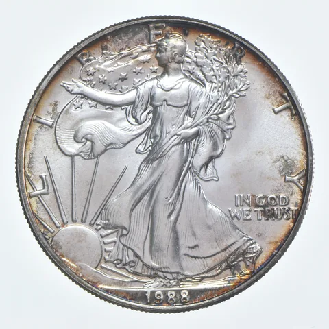 Beautiful Toned - 1988 American Silver Eagle 1 Troy Oz .999 Fine Silver *945