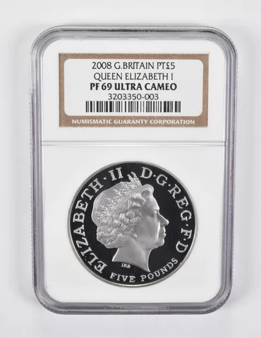 PF69 UCAM 2008 Great Britain 5 Pounds Platinum Queen Elizabeth I NGC *1918