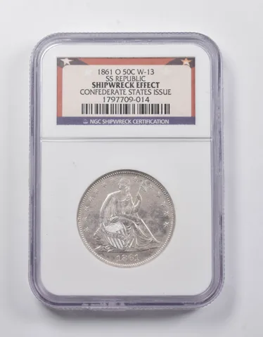1861-O Seated Liberty Half Dollar Confederate Issue W-13 SS Republic NGC *3980