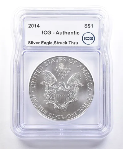 ERROR 2014 American Silver Eagle Struck Thru ICG a2355
