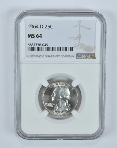 MS64 1964-D Washington Quarter NGC End of Roll Toner a4936