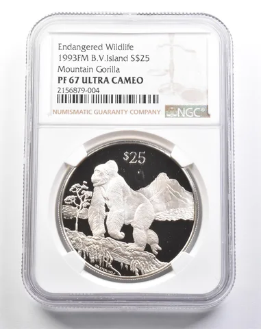 1993 FM British Virgin Islands $25 Silver Mountain Gorilla PF67 UCAM NGC a4935