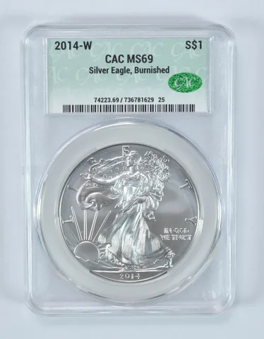 2014-W Burnished Silver Eagle MS69 CAC CACg