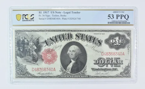 1917 $1 Legal Tender Fr#36 Large Note About Unc 53 PPQ PCGS *9524