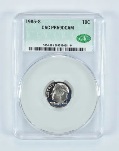 1985-S Roosevelt Dime PR69 DCAM CAC CACg