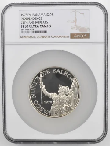 1978 FM Panama 20 Balboas Independence 75th Anniv. Silver PF69 UCam NGC