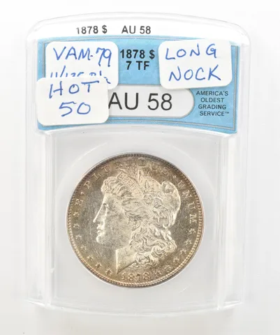 1878 7TF Morgan Silver Dollar AU58 ANACS Beautiful Tone *5180