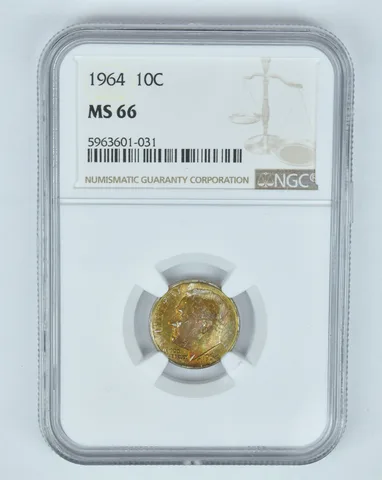 MS66 1964 Roosevelt Dime - Graded NGC Great Tone a8009