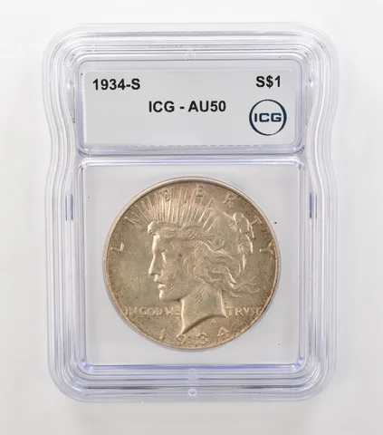 1934-S Peace Silver Dollar AU50 ICG Nice Tone *6885