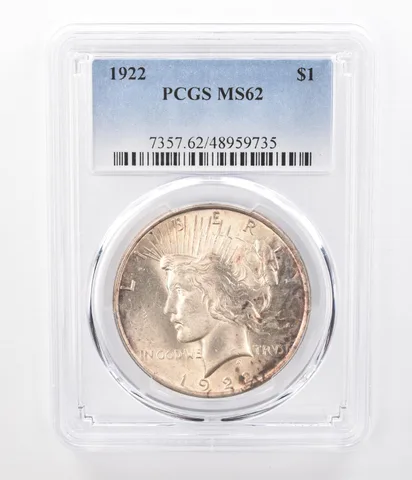 1922 Peace Silver Dollar MS62 PCGS Beautifully Toned *7476