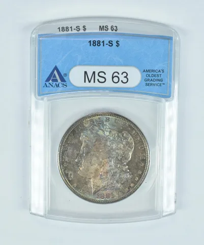 MS63 1881-S Morgan Silver Dollar ANACS Beautiful Rainbow Toning *1986