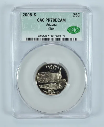 2008-S Washington State Quarter Arizona CLAD PR70 DCAM CAC CACg