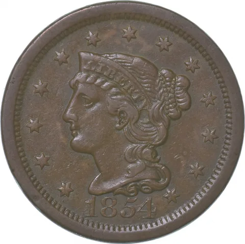 1854 Braided Hair Large Cent a8295