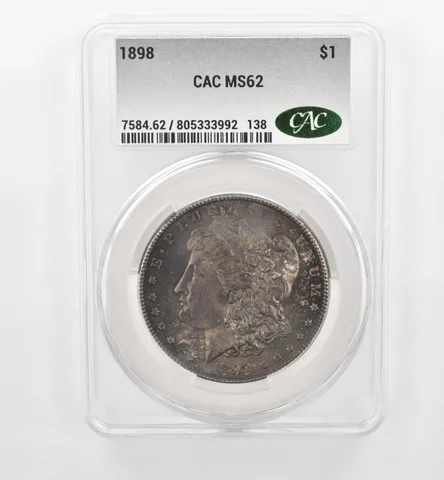 1898 Morgan Silver Dollar MS62 CAC CACg Beautiful Tone a0484