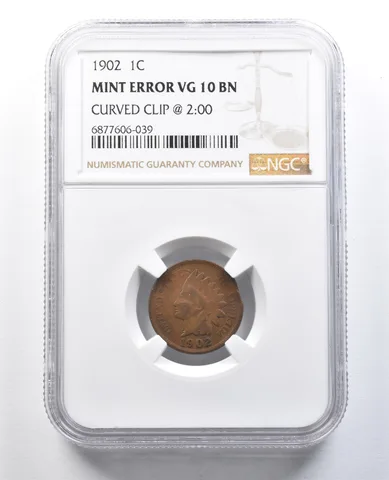 1902 Indian Head Cent Mint Error Curved Clip @ 2:00 VG10 BN NGC a8246
