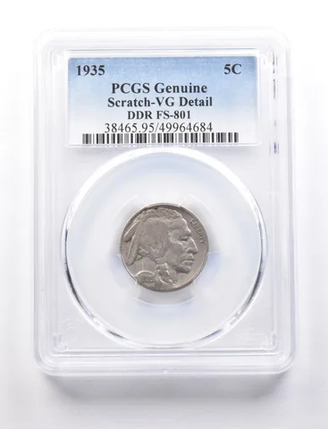 1935 Indian Head Buffalo Nickel DDR FS-801 Genuine Scratch VG Detail PCGS *7693