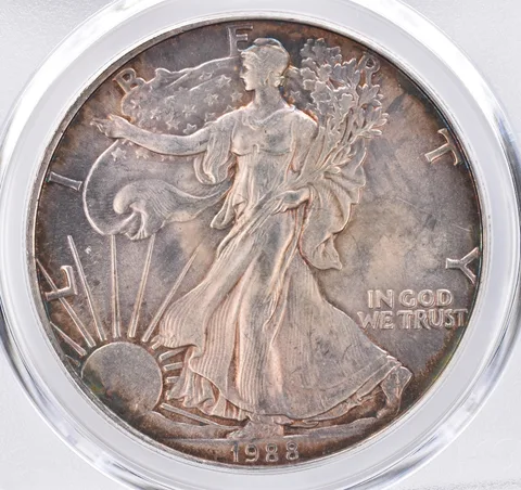 1988 American Silver Eagle AU55 PCGS Beautiful Tone *1527