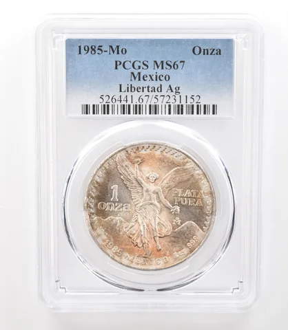1985 Mo Mexico 1 Onza Silver Libertad MS67 PCGS Beautiful Tone *3184