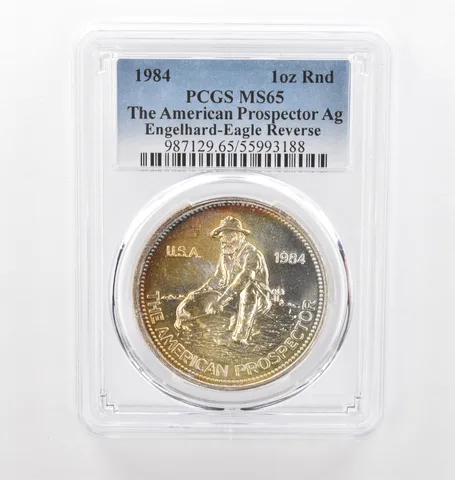 1984 Engelhard Prospector 1 Oz Silver Eagle Reverse MS65 PCGS Nice Tone a2177
