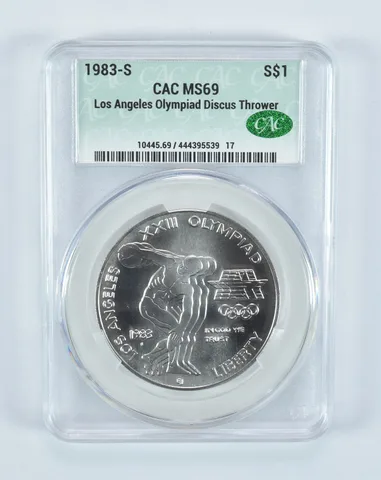 1983-S Olympic Discus Commemorative Silver Dollar MS69 CAC CACg