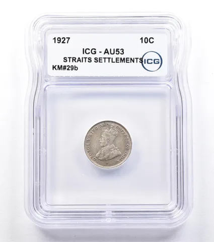 1927 Straits Settlements 10 Cents KM#29b AU53 ICG *1794