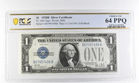1928 B $1 Silver Certificate Fr#1602 Choice Unc 64 PPQ PCGS a2543