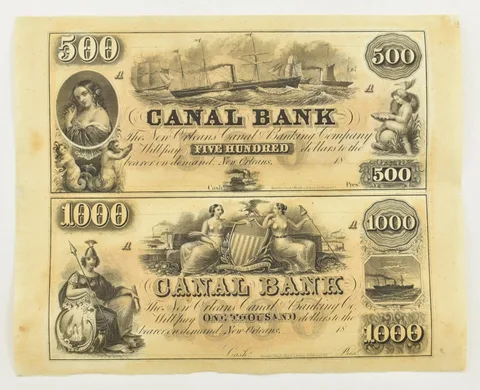 Uncut Sheet 1800's $500, $1000 Canal Bank New Orleans Notes a4129
