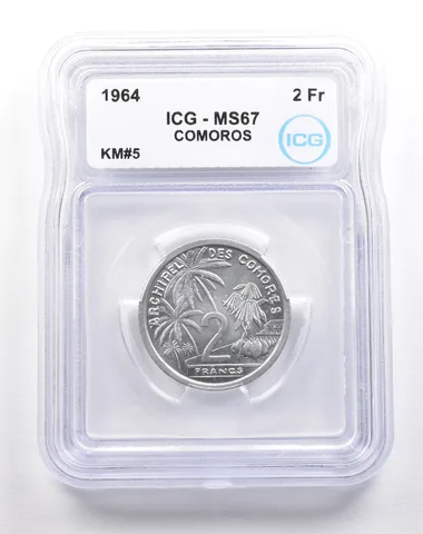 1964 Comoros 2 Francs KM#5 MS67 ICG *5511