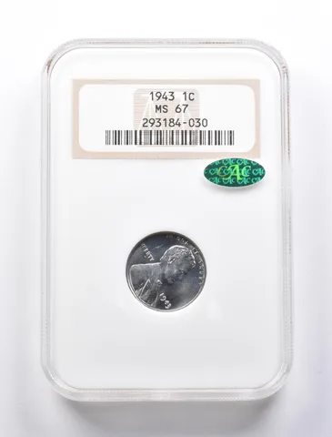 MS67 1943 Lincoln Wheat Cent CAC NGC Old Holder *1290