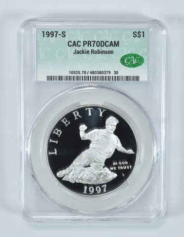 1997-S Jackie Robinson Commemorative Silver Dollar PR70 DCAM CAC CACg