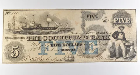 1853 $5 Boston MA Cochituate Bank Obsolete Note *3847