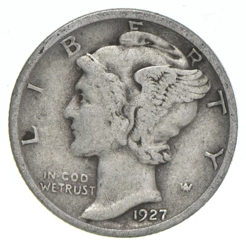 VG+ 1927 Mercury 90% Silver Dime