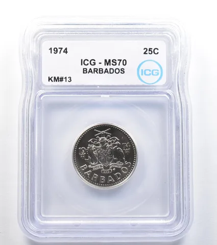 1974 Barbados 25 Cents KM#13 MS70 ICG *8007