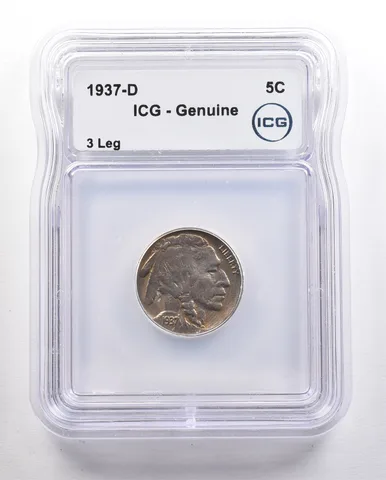 1937-D Indian Head Buffalo Nickel 3 Leg Genuine ICG *4384