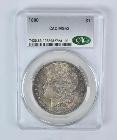 1880 Morgan Silver Dollar MS63 CAC CACg Beautiful Tone a5899