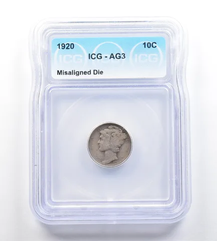 1920 Mercury Dime Mint Error Misaligned Die AG3 ICG *5264