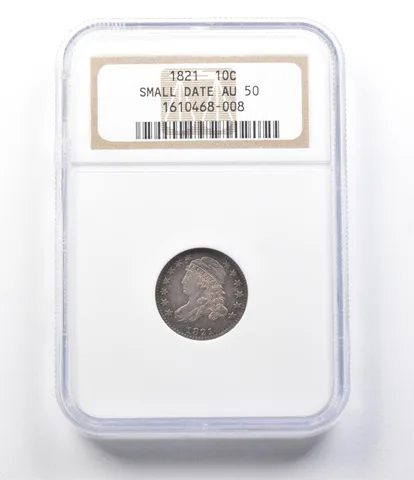 AU50 1821 Small Date Capped Bust Dime NGC *5675