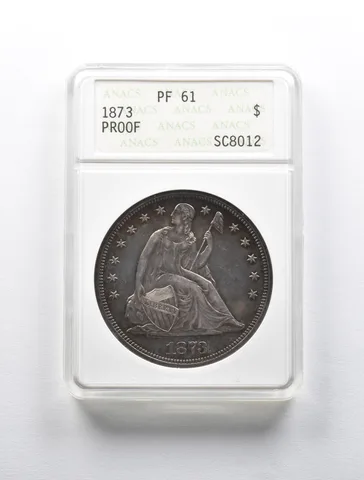 PF61 1873 Seated Liberty Silver Dollar ANACS Old Soapbox Upgrade? *2188