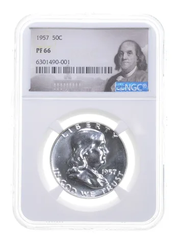 1957 Franklin Half Dollar PF66 NGC White Coin Spot Free