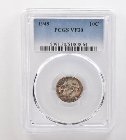1949 Roosevelt Dime VF30 PCGS Beautiful Tone *3324